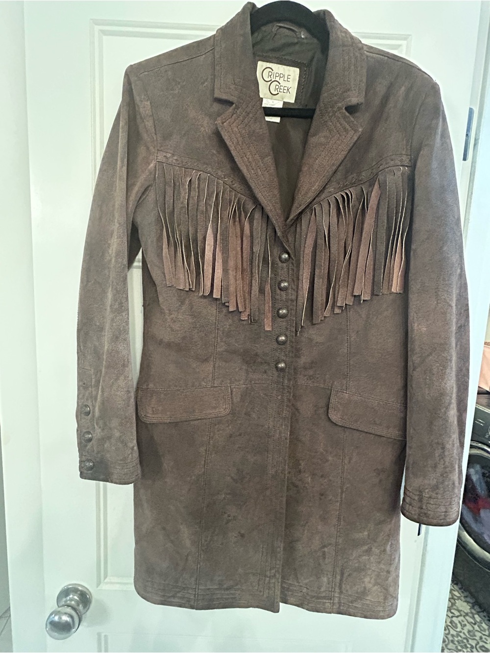 Cripple Creek Vintage Western Suede Fringe Jacket Brown Size L Cowgirl